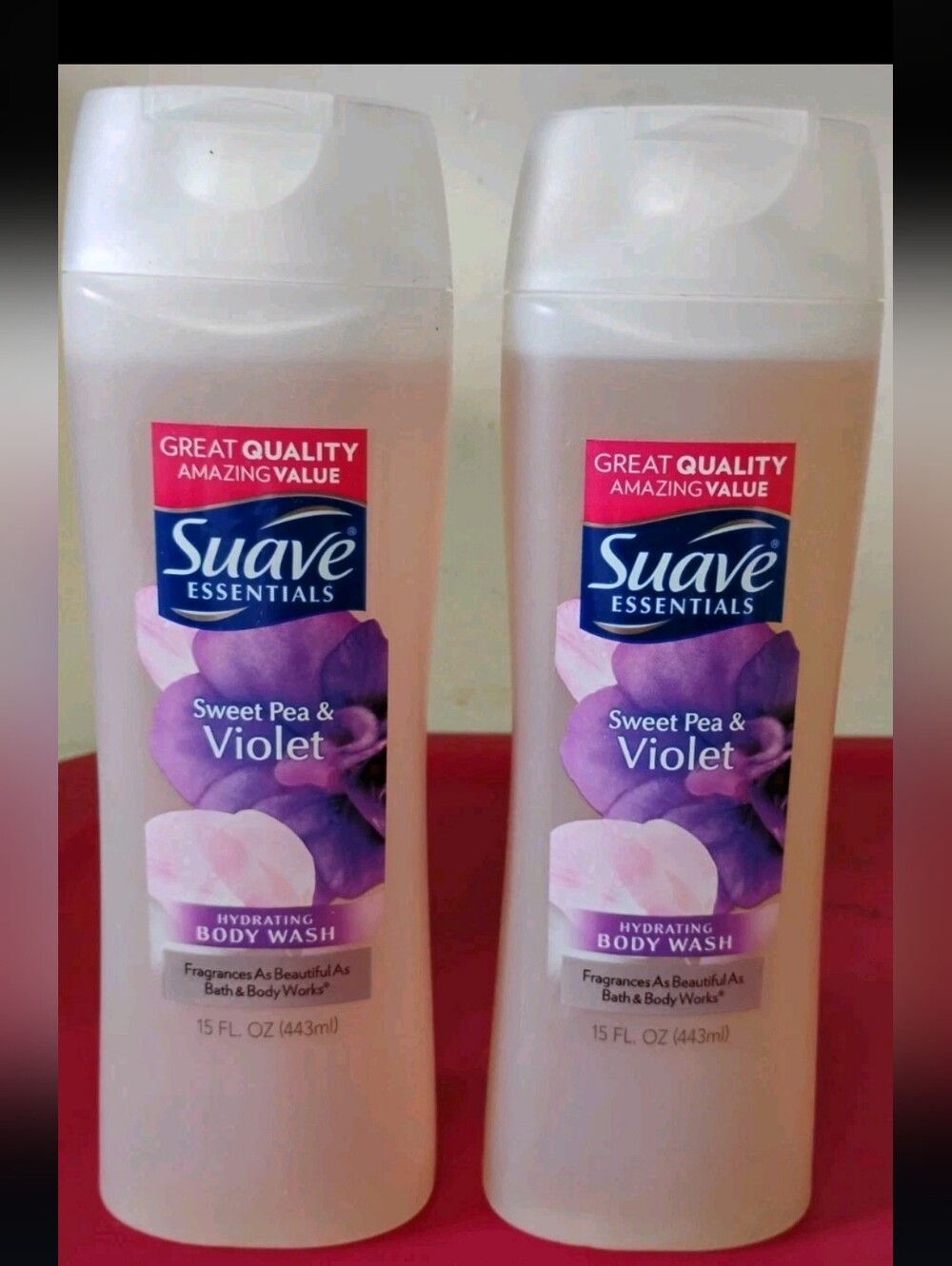 2 X New Suave Essentials Sweet Pea & Violet Hydrating Body Wash 15 oz